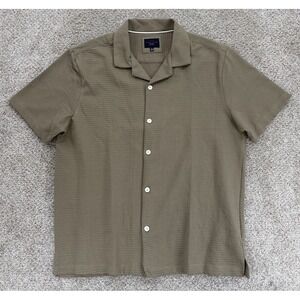 Marc Asher NY Textured Knit Button Up Shirt Mens XL Khaki Green SS Resort Luxury
